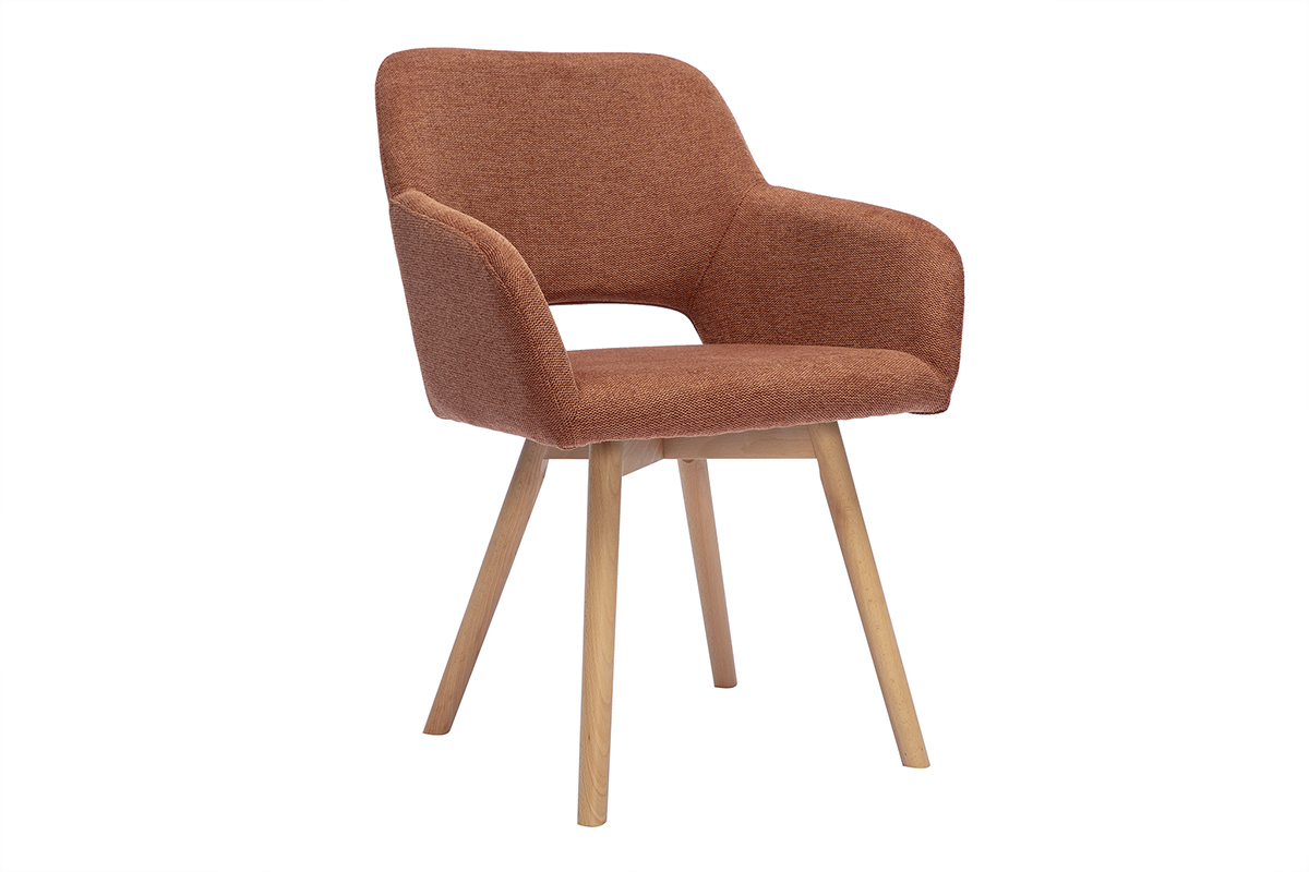 Chaises en tissu effet velours textur� terre br�l�e et bois clair (lot de 2) LAURETTE