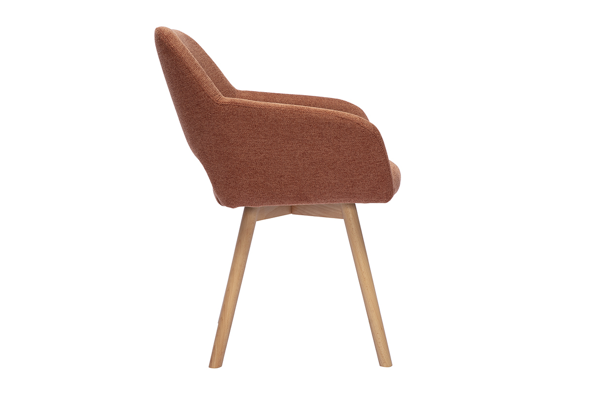 Chaises en tissu effet velours textur� terre br�l�e et bois clair (lot de 2) LAURETTE