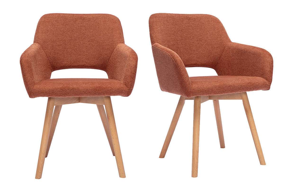 Chaises en tissu effet velours textur� terre br�l�e et bois clair (lot de 2) LAURETTE