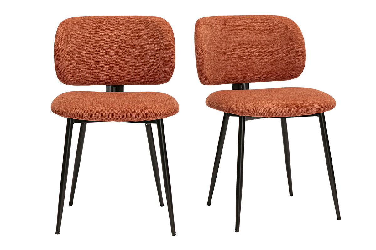 Chaises en tissu effet velours textur terre brle et mtal noir (lot de 2) ATRIUM