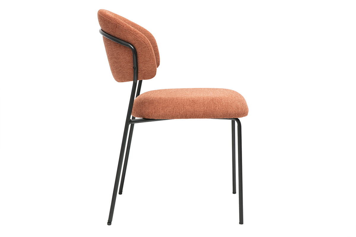 Chaises en tissu effet velours textur terre brle et mtal noir (lot de 2) BENTA