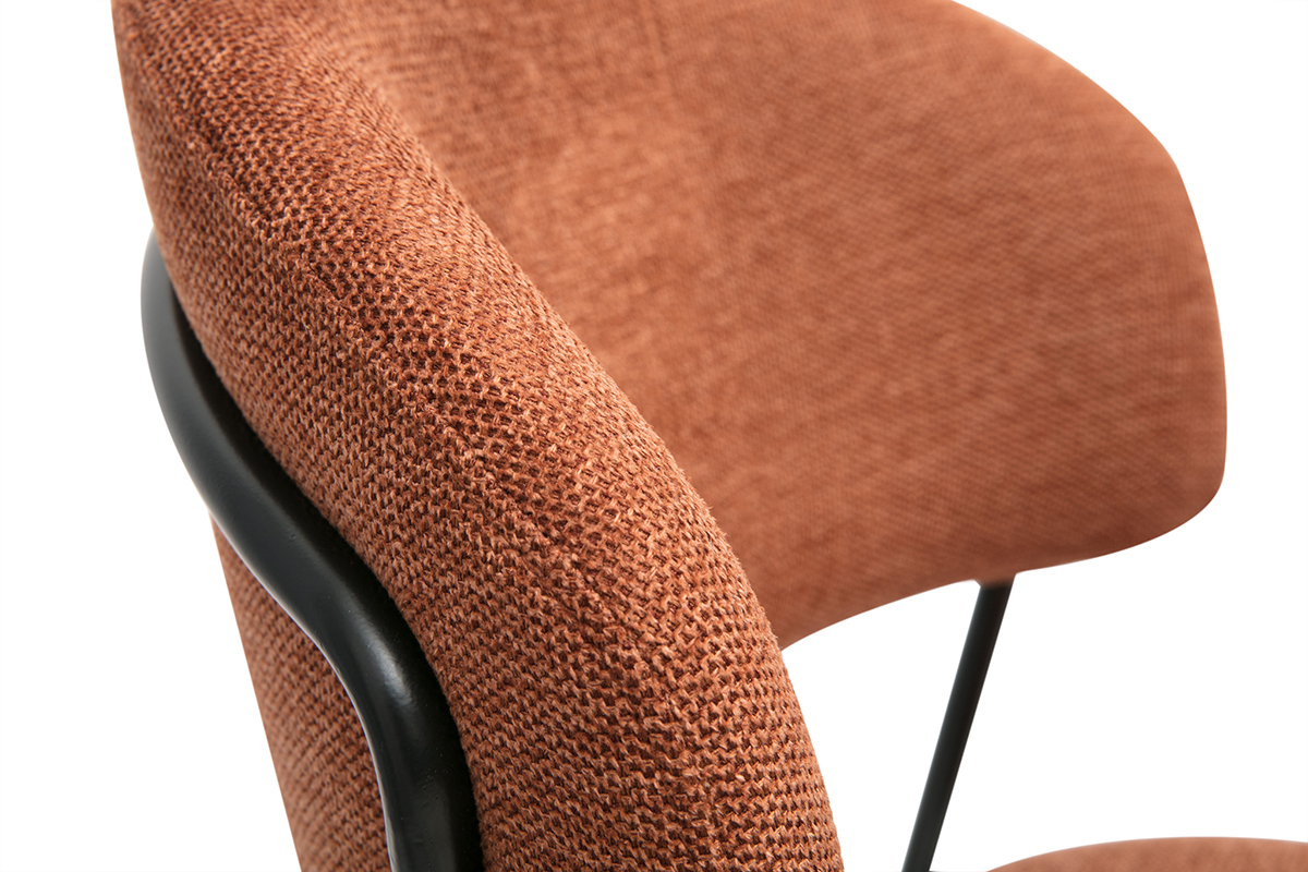 Chaises en tissu effet velours textur terre brle et mtal noir (lot de 2) BENTA
