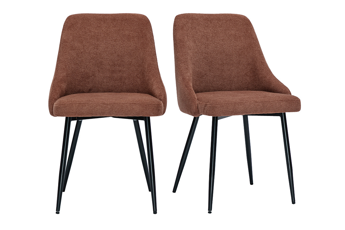 Chaises en tissu effet velours textur terre brle et mtal noir (lot de 2) HASTA
