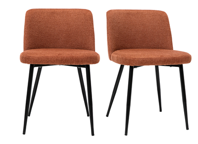 Chaises en tissu effet velours texturé terre brûlée et métal noir (lot de 2) MONTI