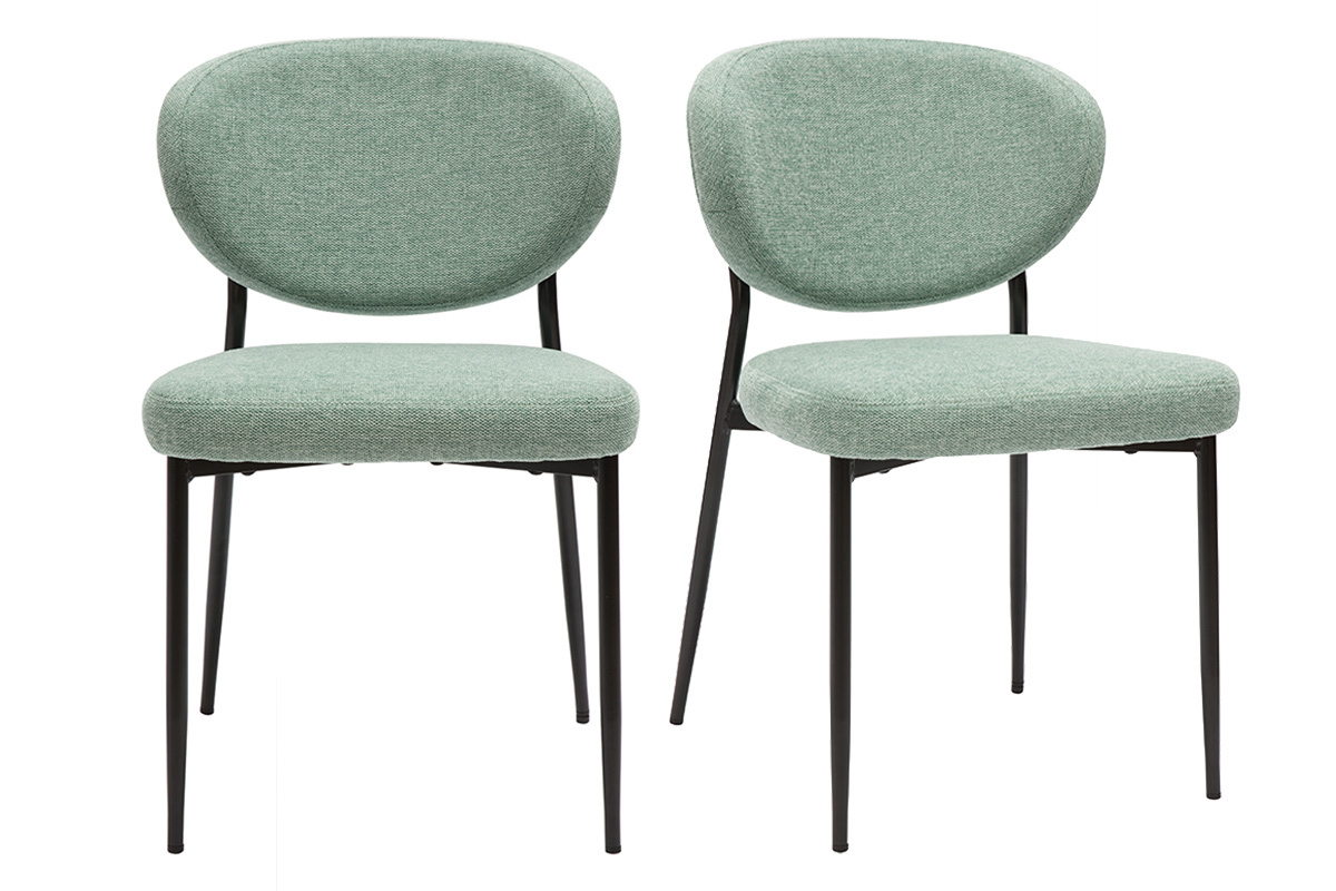 Chaises en tissu effet velours textur vert cladon et mtal noir (lot de 2) BREKA