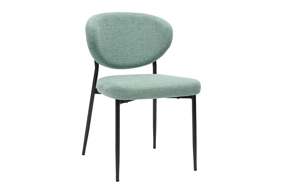 Chaises en tissu effet velours textur vert cladon et mtal noir (lot de 2) BREKA