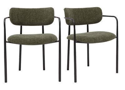 Chaises en tissu effet velours texturé vert kaki et métal noir (lot de 2) SWIFT