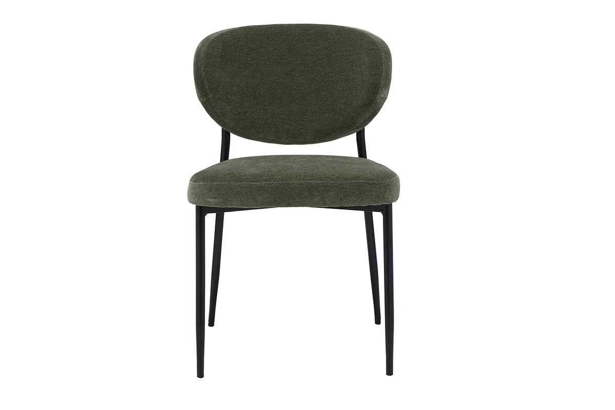 Chaises en tissu effet velours vert kaki et m�tal noir (lot de 2) BREKA