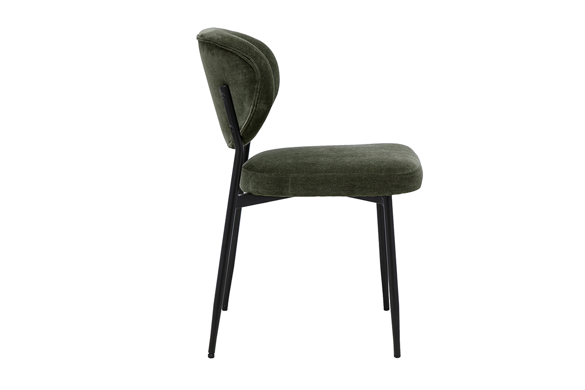 Chaises en tissu effet velours vert kaki et m�tal noir (lot de 2) BREKA