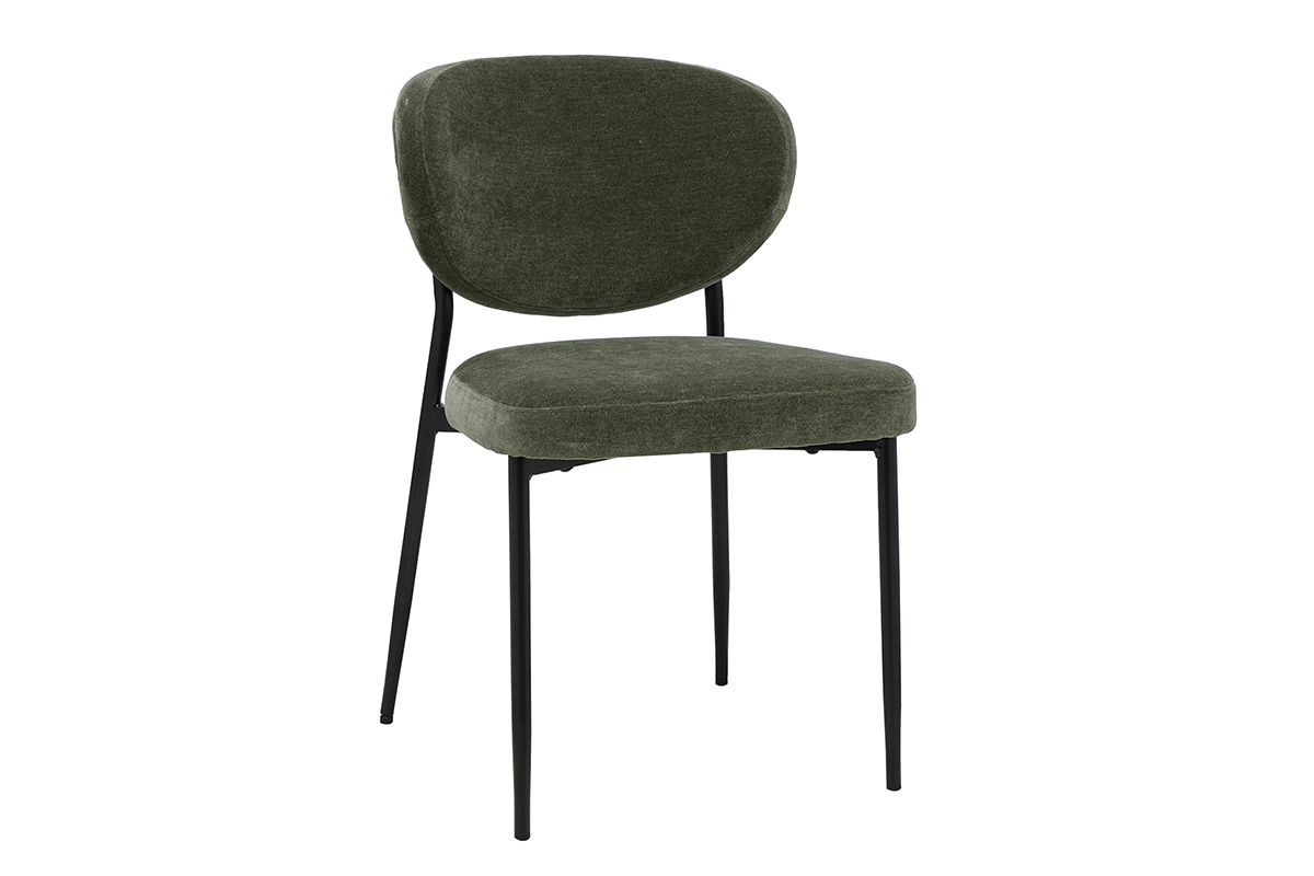 Chaises en tissu effet velours vert kaki et m�tal noir (lot de 2) BREKA
