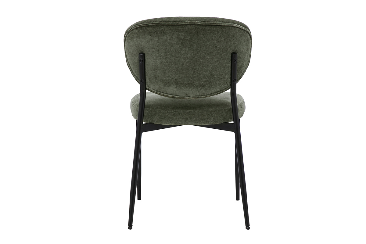 Chaises en tissu effet velours vert kaki et m�tal noir (lot de 2) BREKA