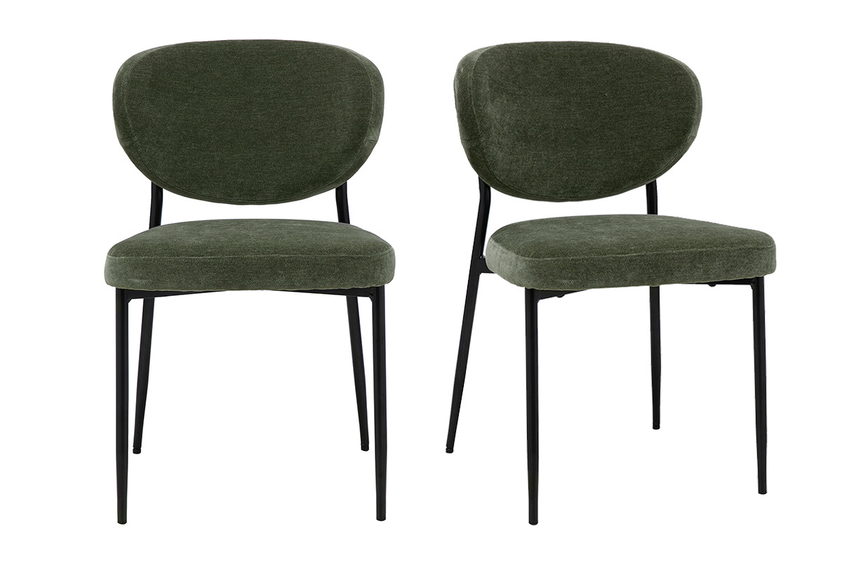 Chaises en tissu effet velours vert kaki et m�tal noir (lot de 2) BREKA