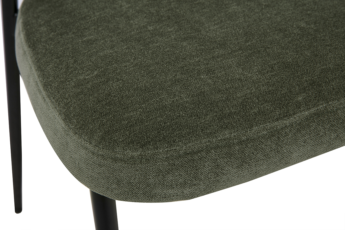 Chaises en tissu effet velours vert kaki et m�tal noir (lot de 2) BREKA