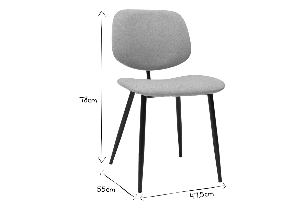 Chaises en tissu gris clair et mtal noir (lot de 2) TOBIAS