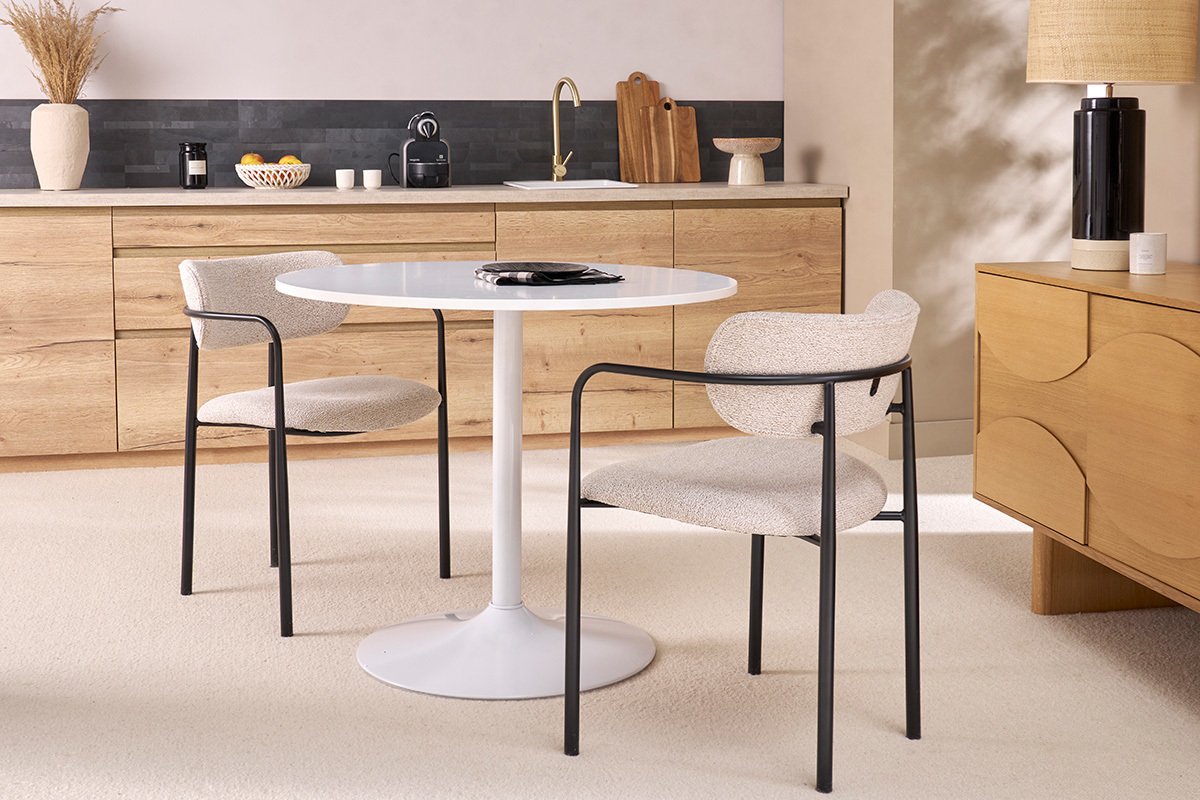 Chaises en tissu textur beige et mtal noir (lot de 2) SWIFT