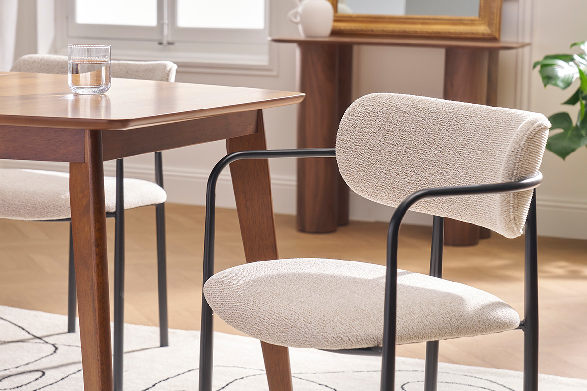 Chaises en tissu textur beige et mtal noir (lot de 2) SWIFT