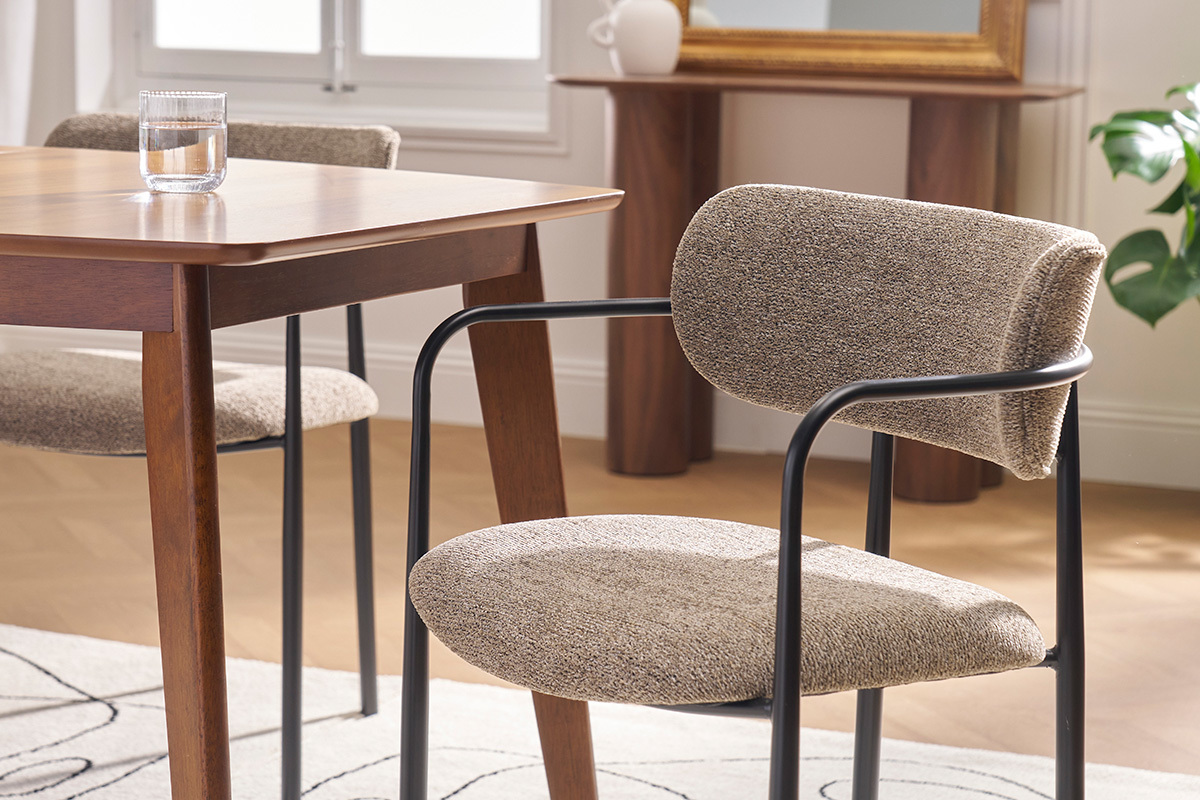 Chaises en tissu textur taupe et mtal noir (lot de 2) SWIFT