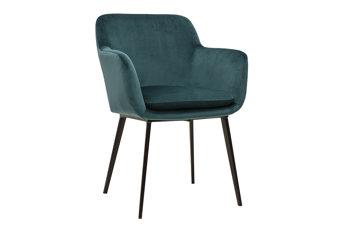 Chaises en tissu velours bleu ptrole et mtal noir (lot de 2) AMIKA