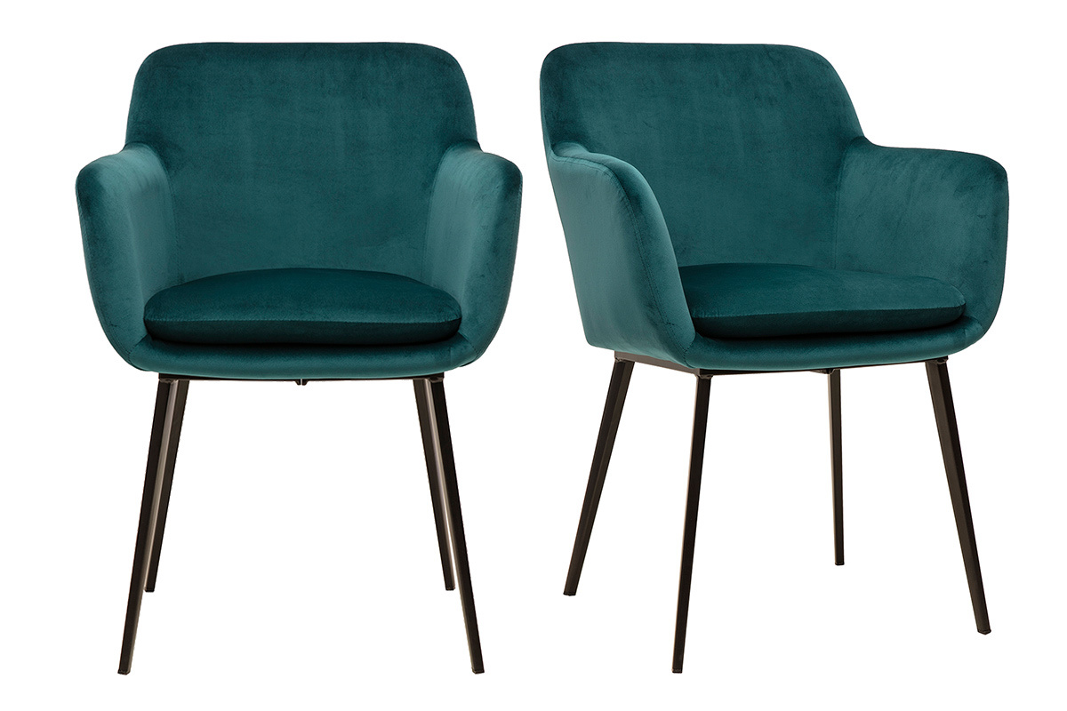 Chaises en tissu velours bleu ptrole et mtal noir (lot de 2) AMIKA