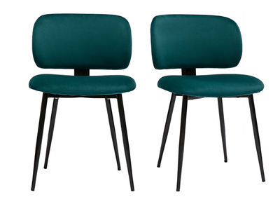 Chaises en tissu velours bleu pétrole et métal noir (lot de 2) ATRIUM