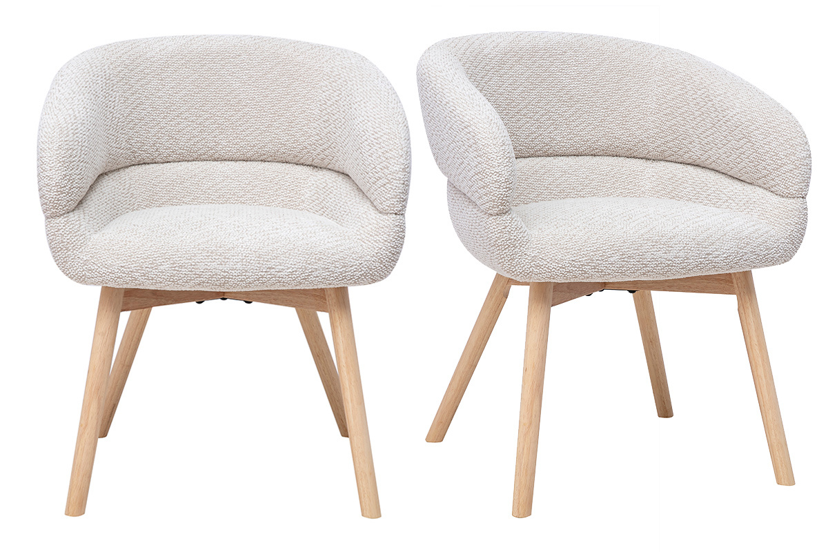 Chaises en tissu velours chenille beige et bois clair (lot de 2) TIGGY