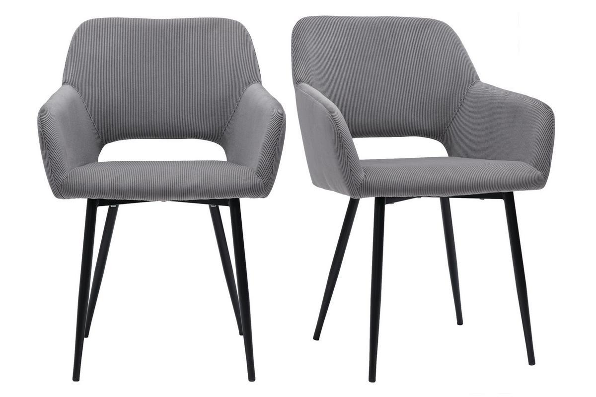 Chaises en tissu velours ctel gris et mtal noir (lot de 2) LAURETTE