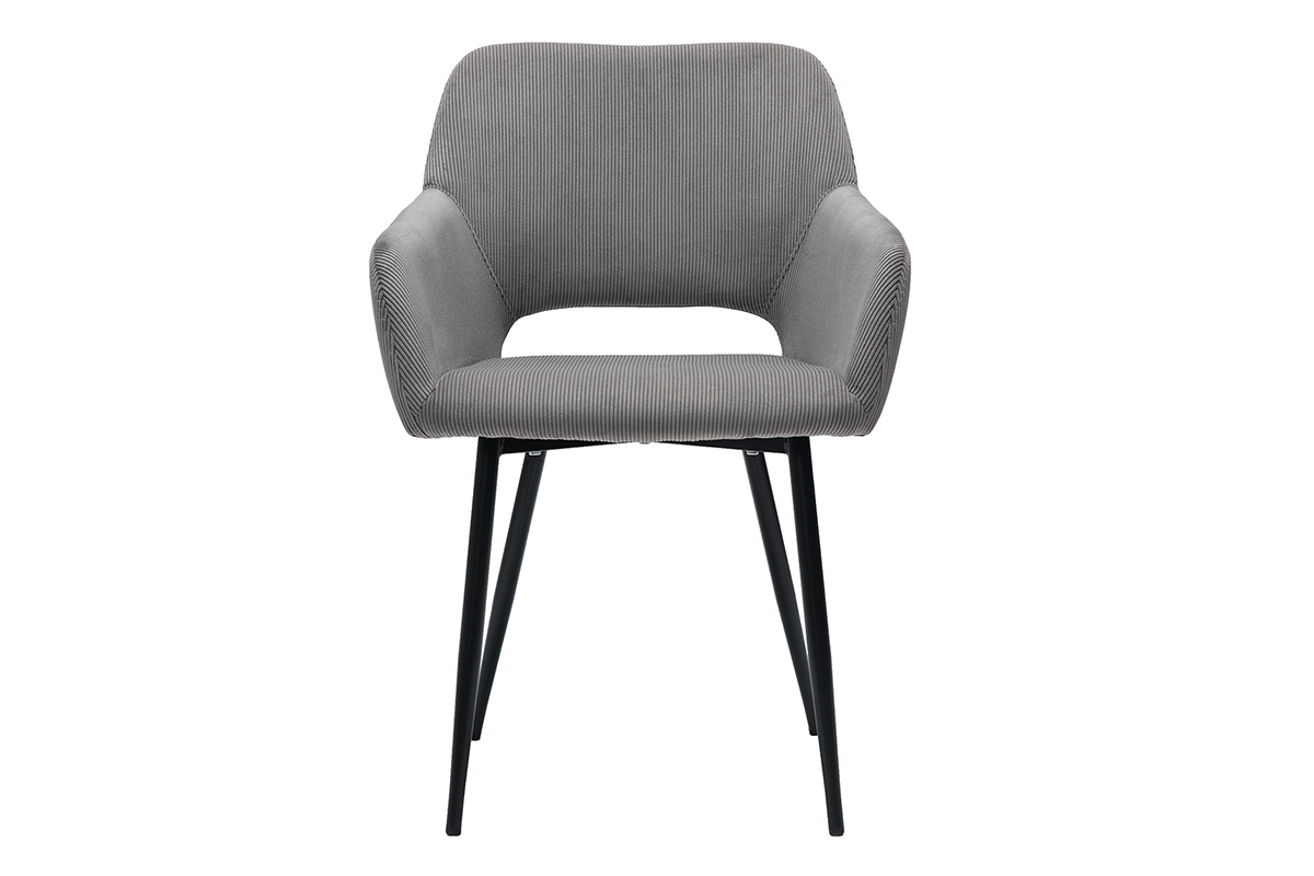 Chaises en tissu velours ctel gris et mtal noir (lot de 2) LAURETTE