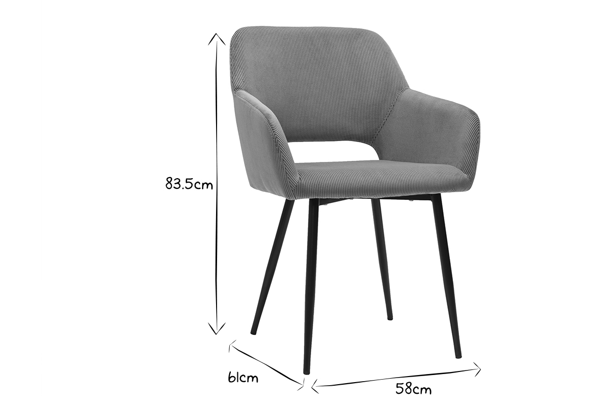 Chaises en tissu velours ctel gris et mtal noir (lot de 2) LAURETTE