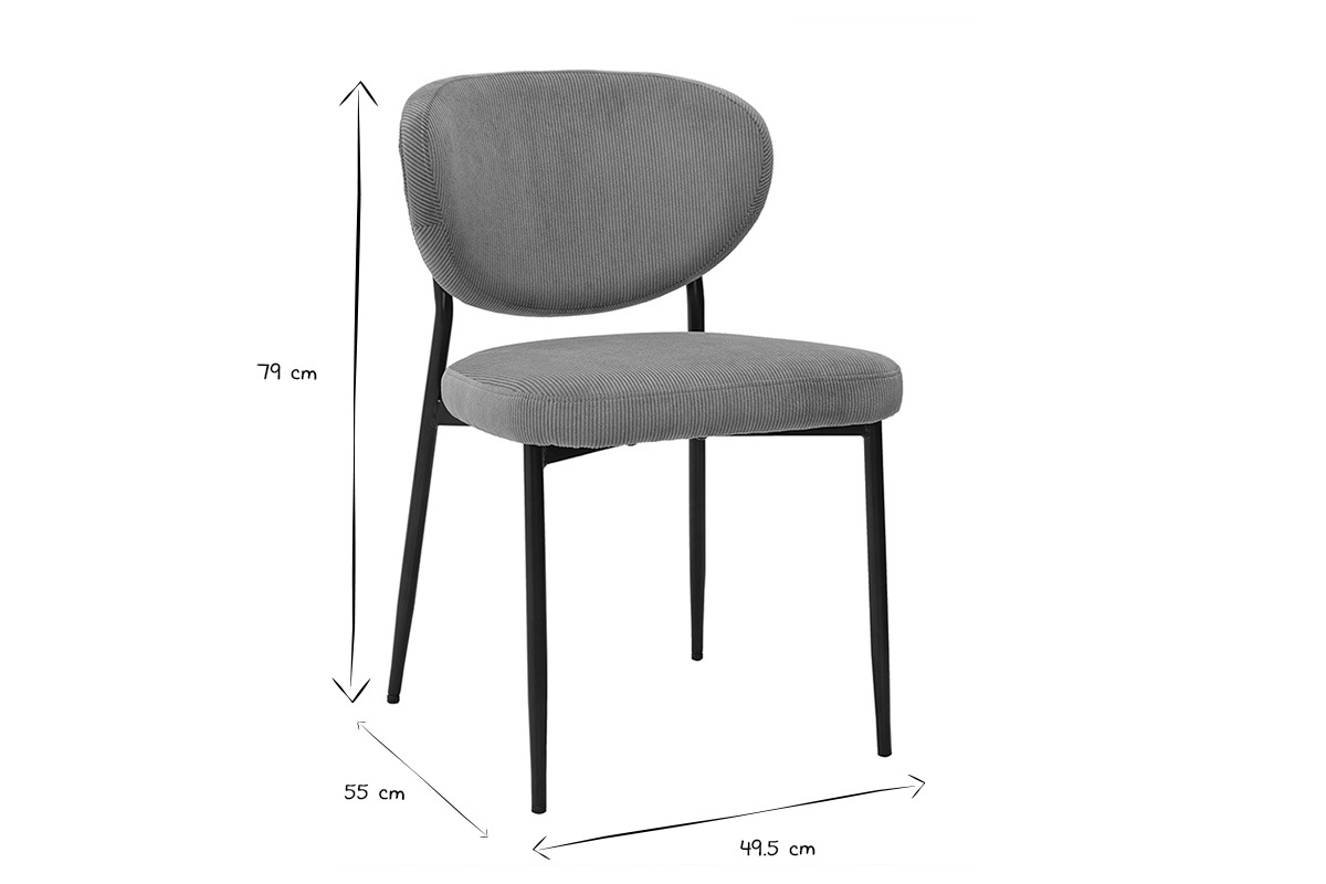 Chaises en tissu velours c�tel� jaune curry et m�tal noir (lot de 2) BREKA