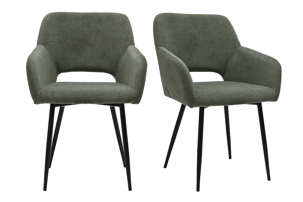 Chaises en tissu velours ctel kaki et mtal noir (lot de 2) LAURETTE