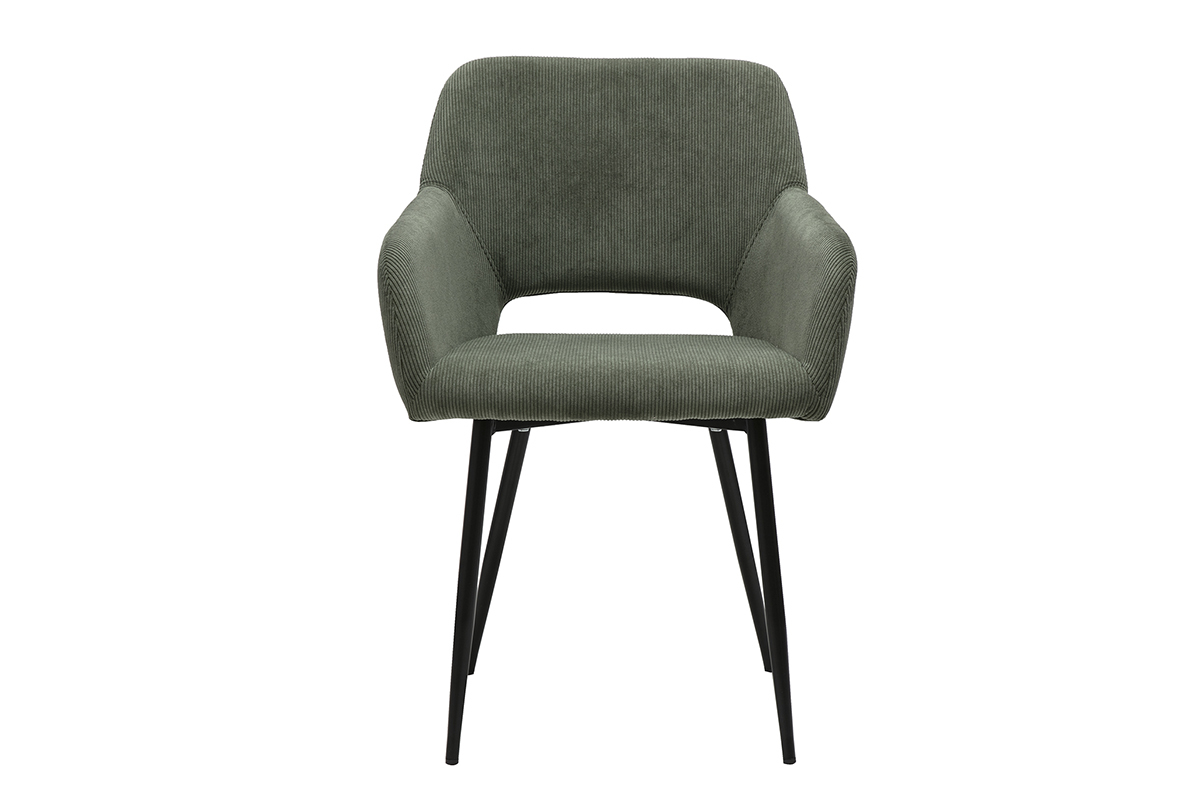 Chaises en tissu velours ctel kaki et mtal noir (lot de 2) LAURETTE