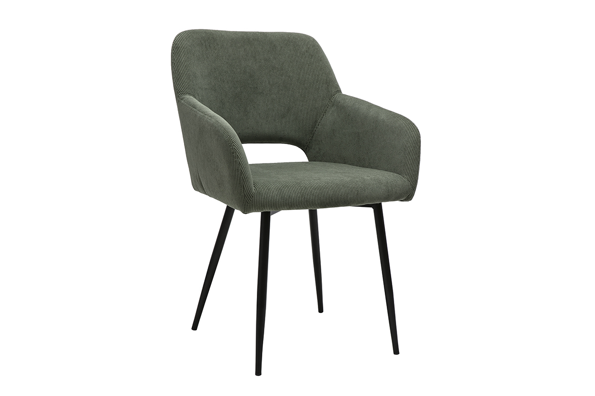 Chaises en tissu velours ctel kaki et mtal noir (lot de 2) LAURETTE