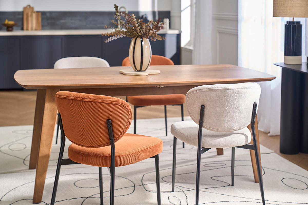 Chaises en tissu velours c�tel� terre br�l�e et m�tal noir (lot de 2) BREKA