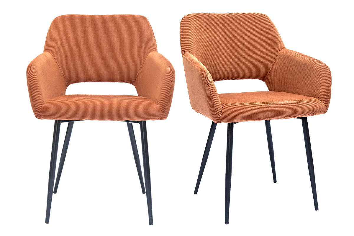 Chaises en tissu velours c�tel� terre br�l�e et m�tal noir (lot de 2) LAURETTE