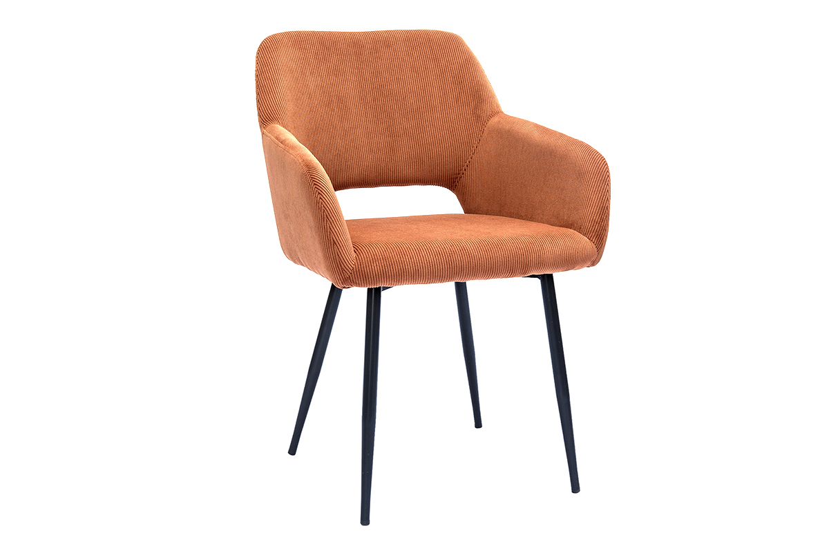 Chaises en tissu velours c�tel� terre br�l�e et m�tal noir (lot de 2) LAURETTE