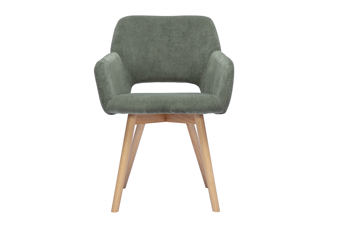 Chaises en tissu velours c�tel� vert kaki et bois clair (lot de 2) LAURETTE