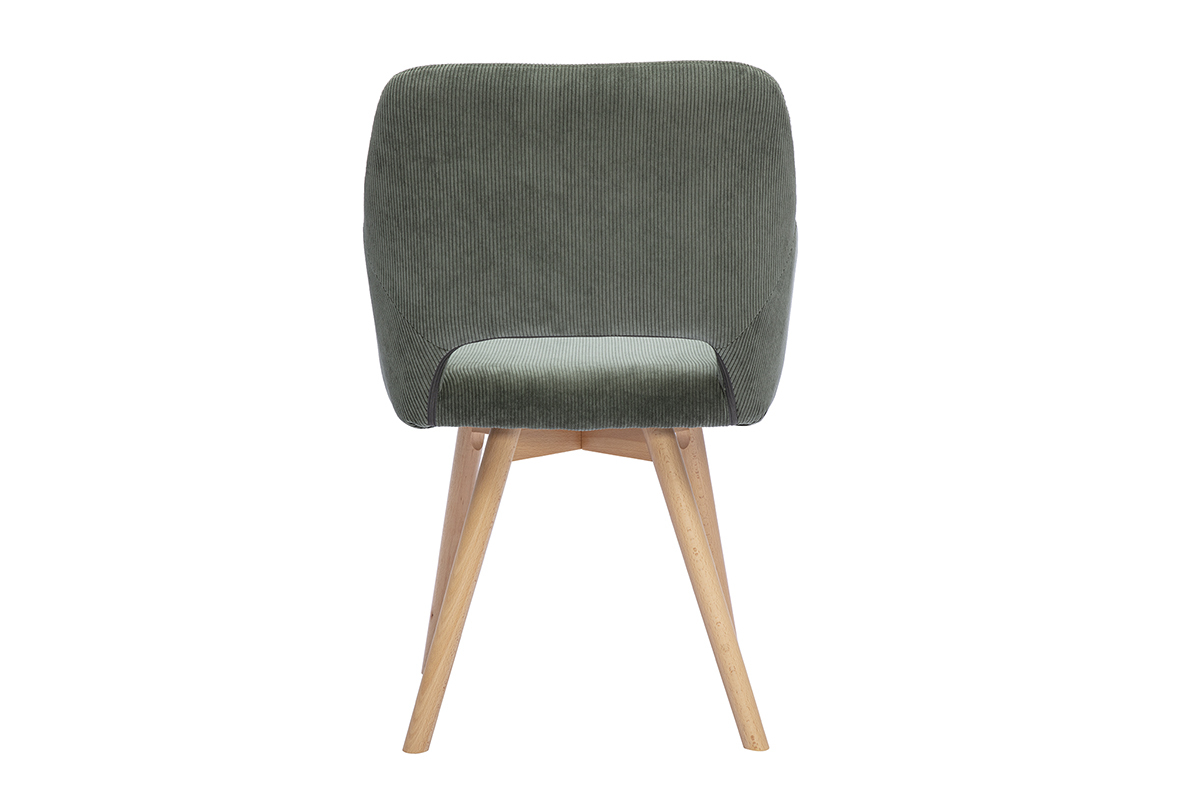 Chaises en tissu velours c�tel� vert kaki et bois clair (lot de 2) LAURETTE