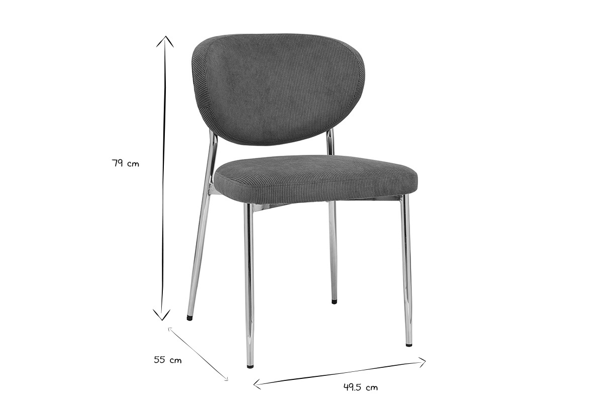 Chaises en tissu velours c�tel� vert kaki et m�tal chrom� (lot de 2) BREKA