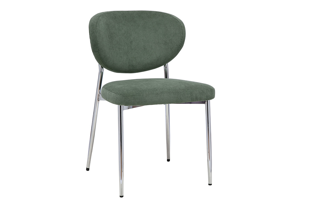 Chaises en tissu velours c�tel� vert kaki et m�tal chrom� (lot de 2) BREKA