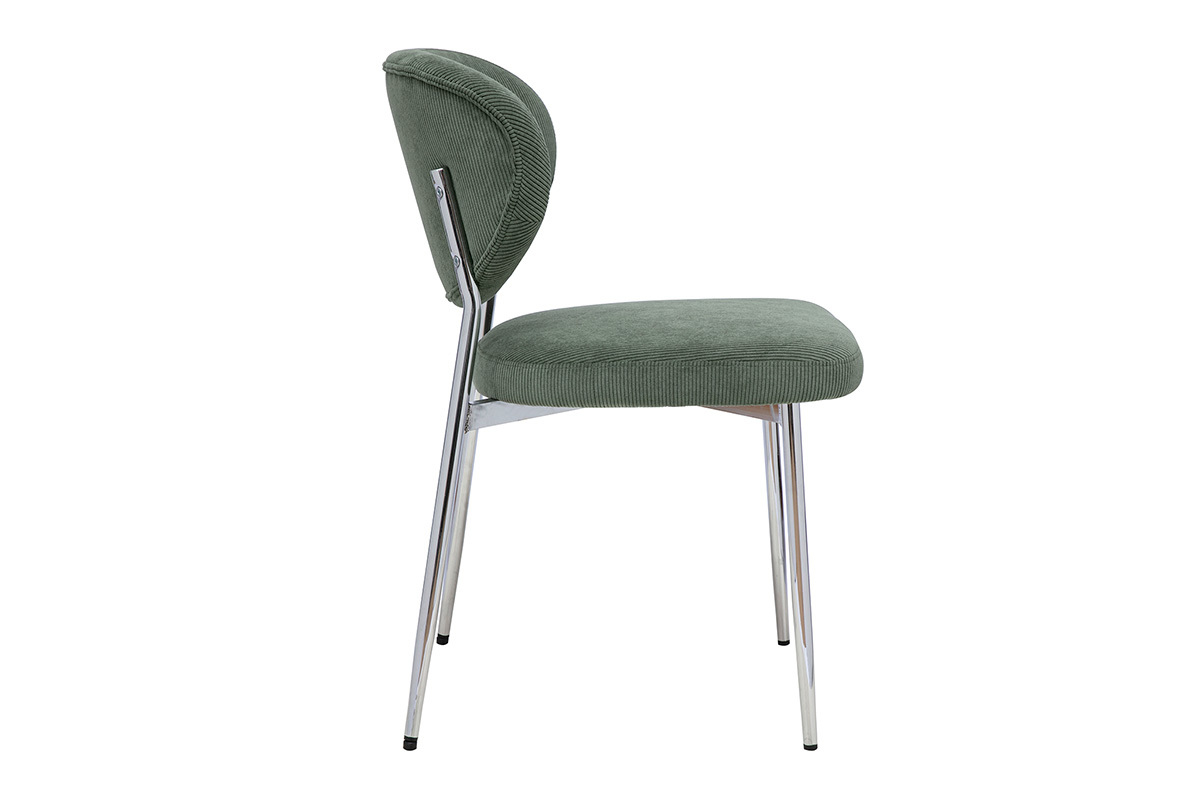 Chaises en tissu velours c�tel� vert kaki et m�tal chrom� (lot de 2) BREKA