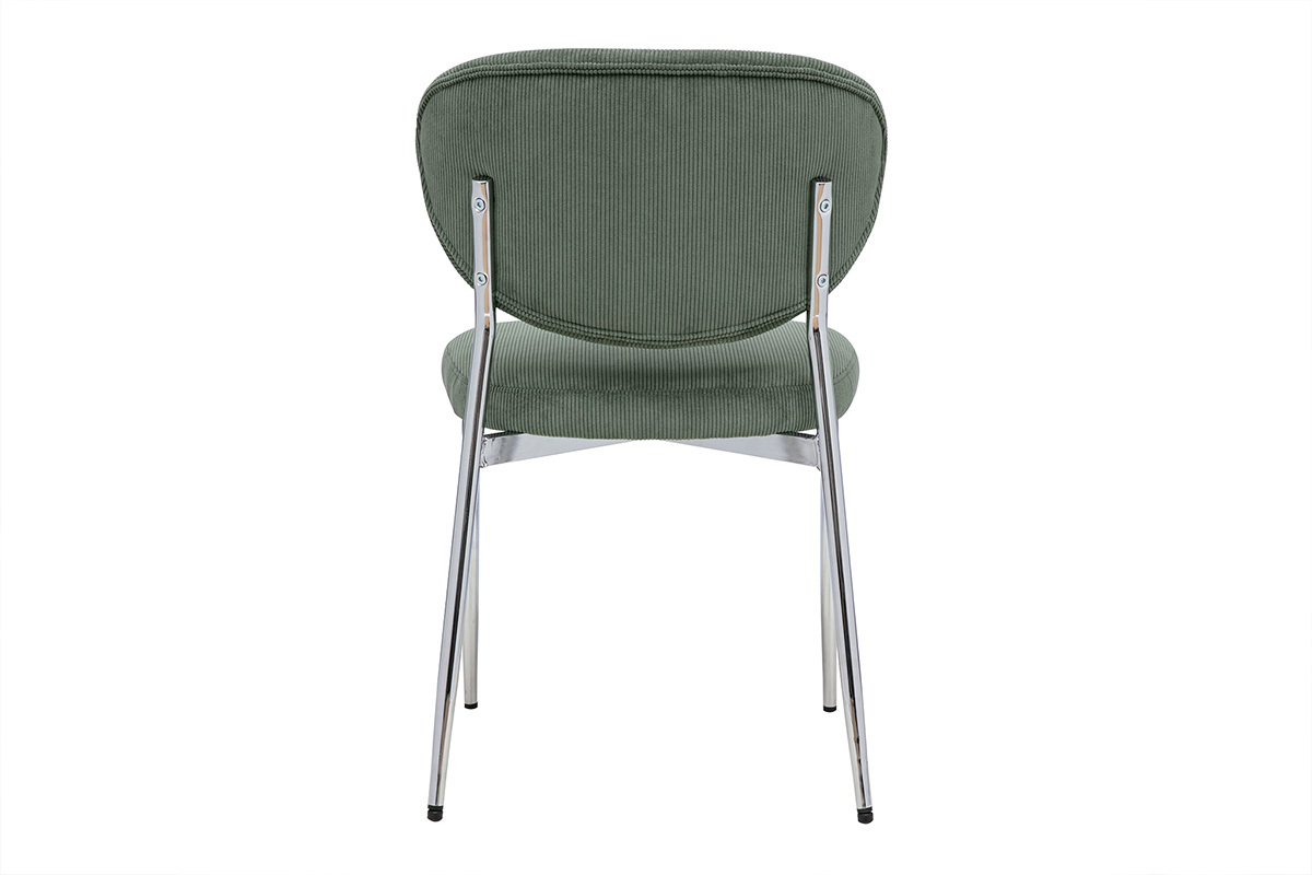 Chaises en tissu velours c�tel� vert kaki et m�tal chrom� (lot de 2) BREKA