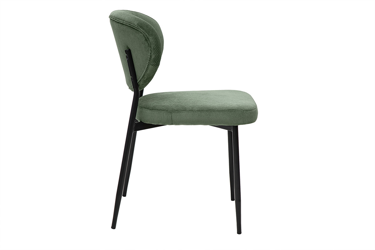 Chaises en tissu velours ctel vert kaki et mtal noir (lot de 2) BREKA