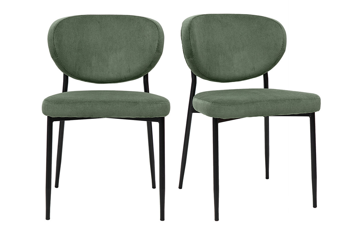 Chaises en tissu velours ctel vert kaki et mtal noir (lot de 2) BREKA