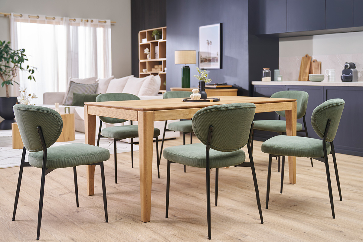 Chaises en tissu velours ctel vert kaki et mtal noir (lot de 2) BREKA