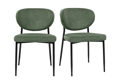 Chaises en tissu velours côtelé vert kaki et métal noir (lot de 2) BREKA
