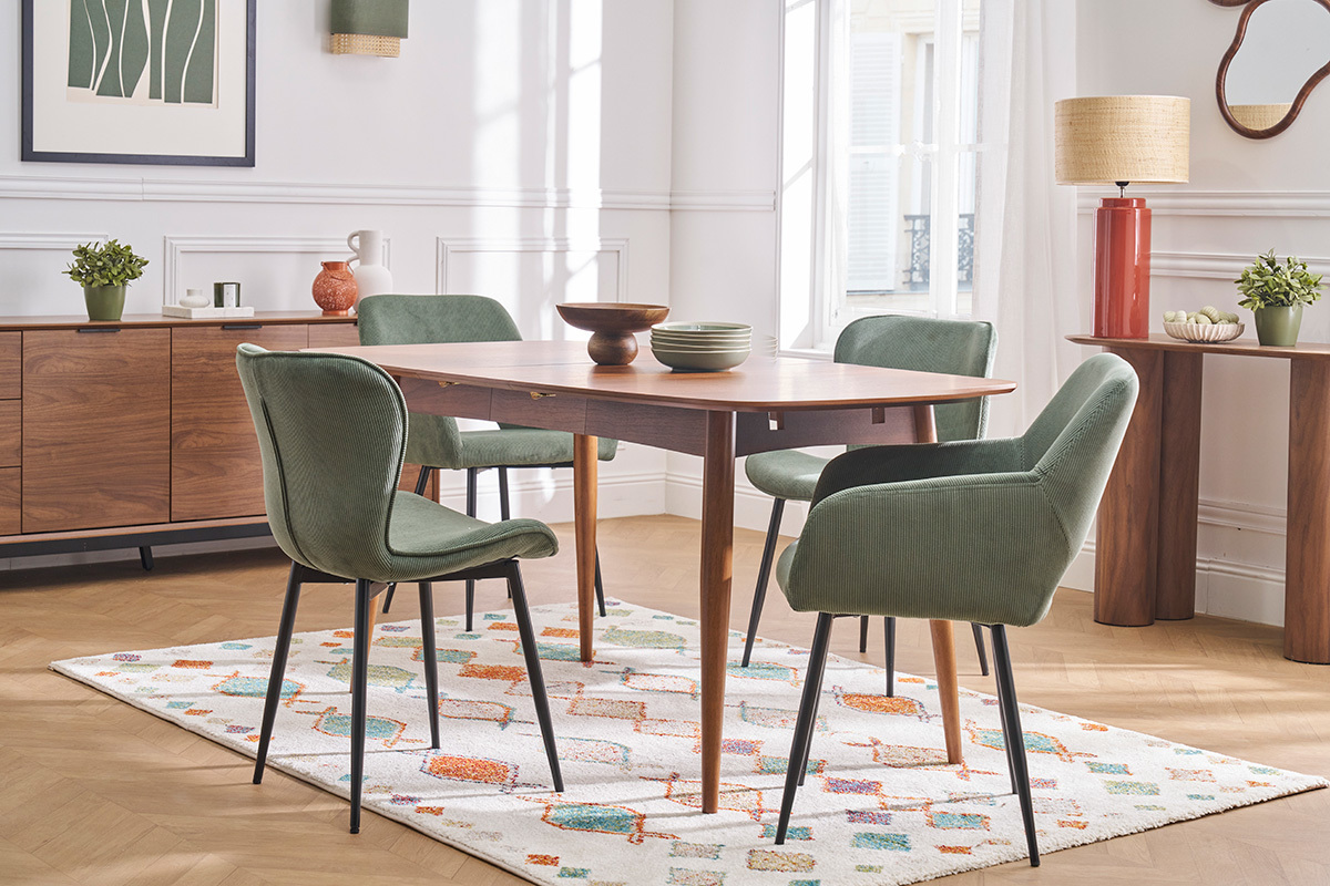 Chaises en tissu velours ctel vert kaki et mtal noir (lot de 2) LAURETTE