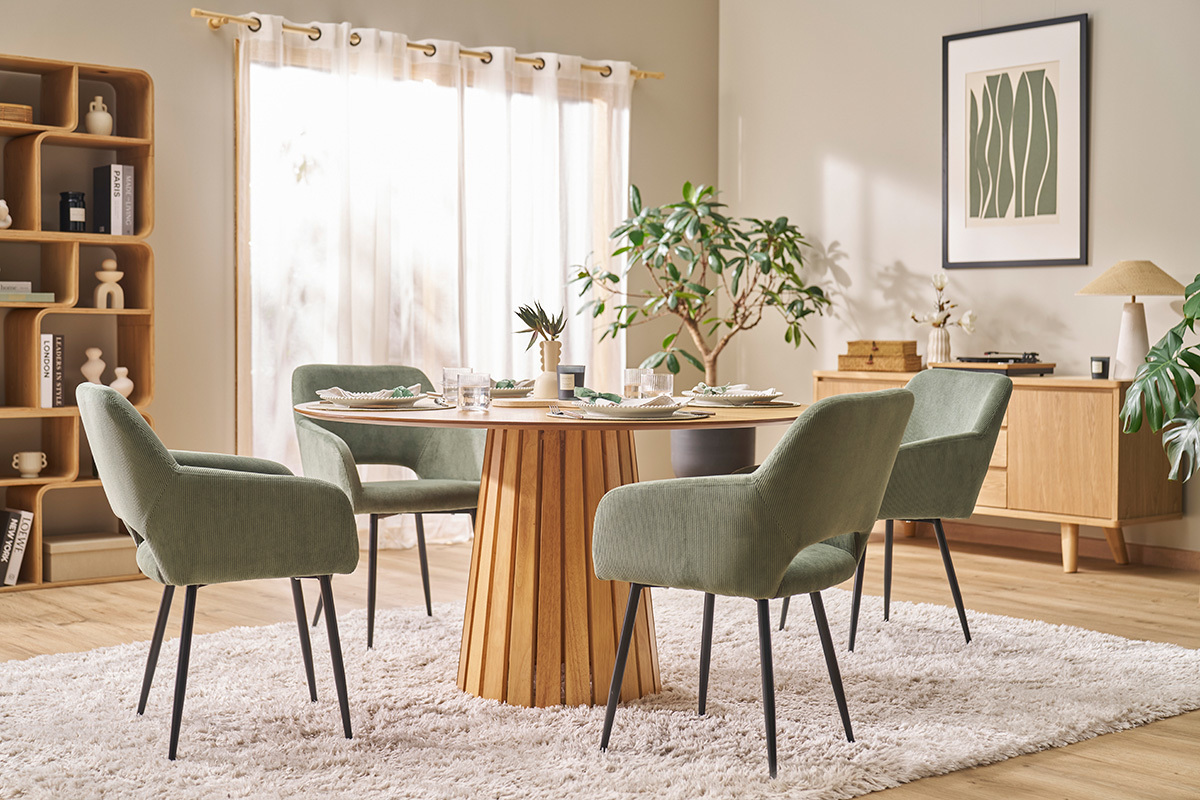 Chaises en tissu velours ctel vert kaki et mtal noir (lot de 2) LAURETTE