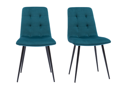 Chaises en tissu velours gaufré bleu canard et métal noir (lot de 2) ESCAPE