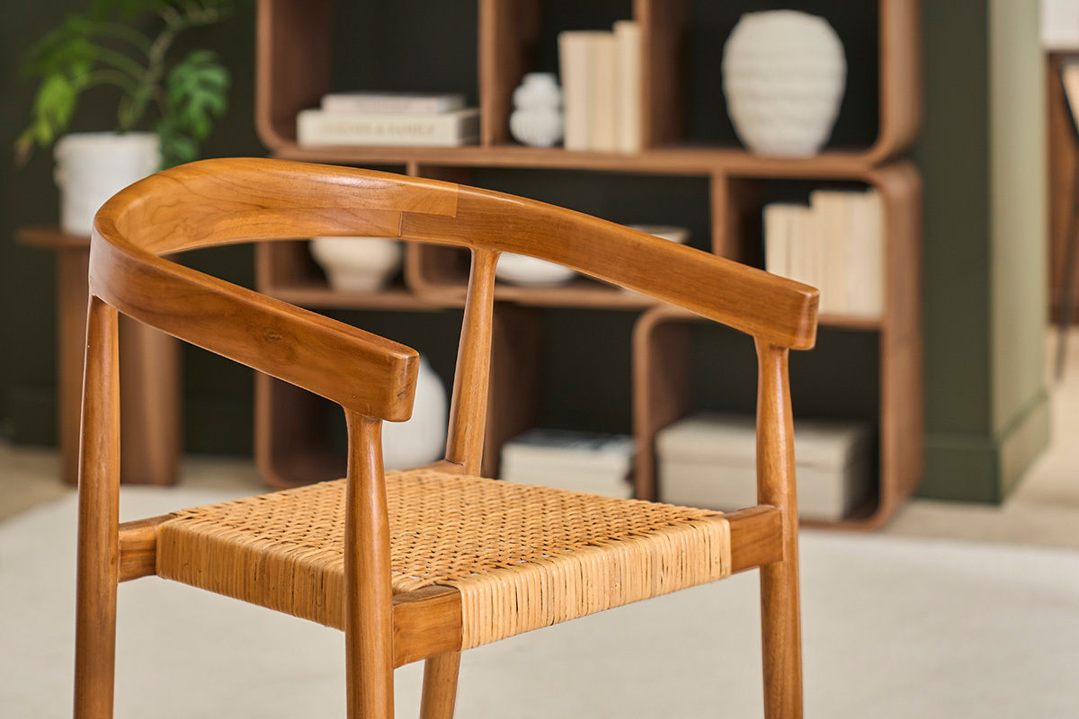Chaises ethniques en bois teck massif et cannage rotin (lot de 2) NEGARA