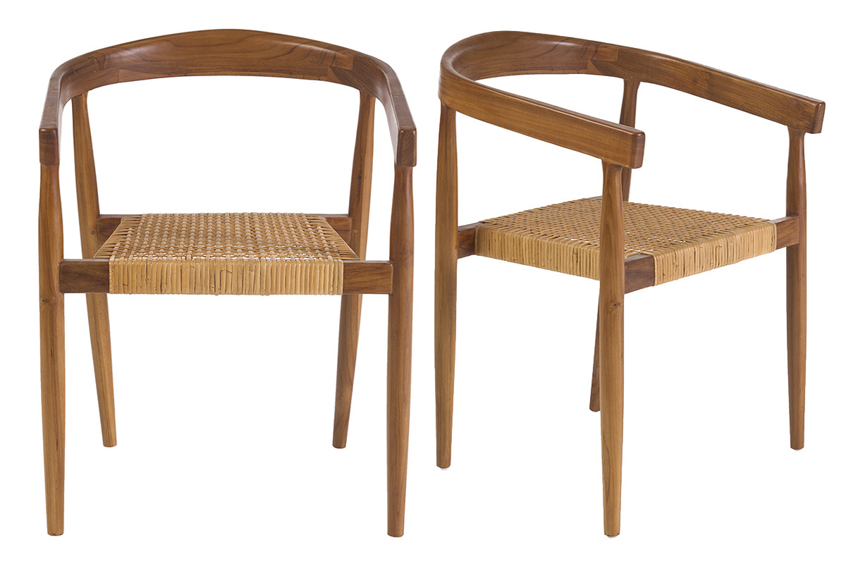 Chaises ethniques en bois teck massif et cannage rotin (lot de 2) NEGARA